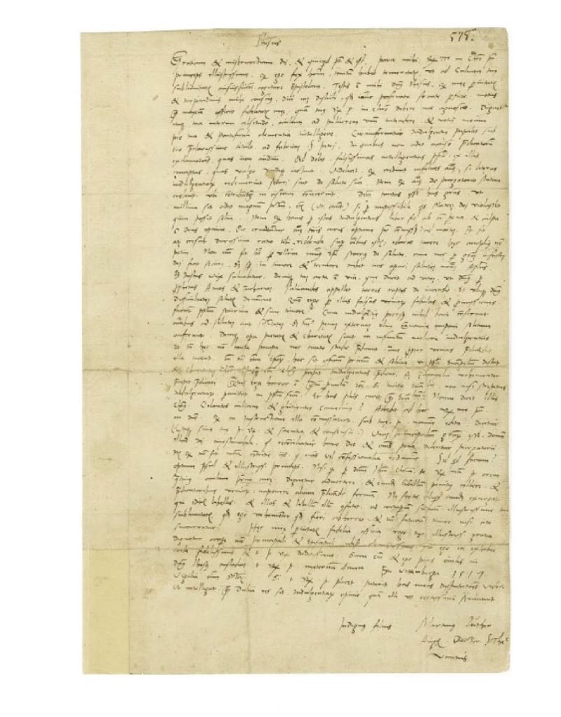 Originele brief aan de aartsbisschop, gedateerd 31 oktober 1517